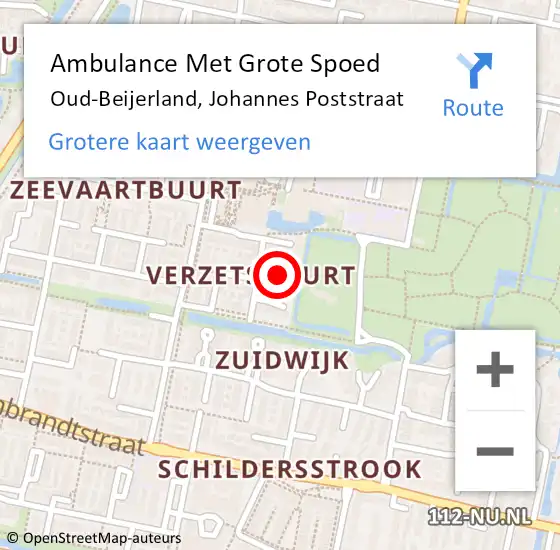 Locatie op kaart van de 112 melding: Ambulance Met Grote Spoed Naar Oud-Beijerland, Johannes Poststraat op 15 november 2022 08:52