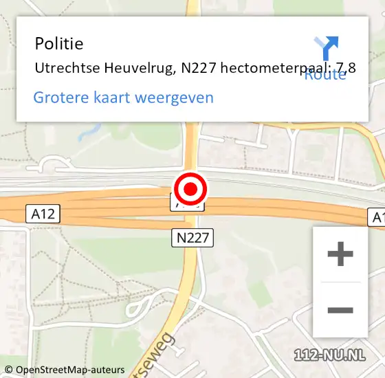 Locatie op kaart van de 112 melding: Politie Utrechtse Heuvelrug, N227 hectometerpaal: 7,8 op 15 november 2022 08:54
