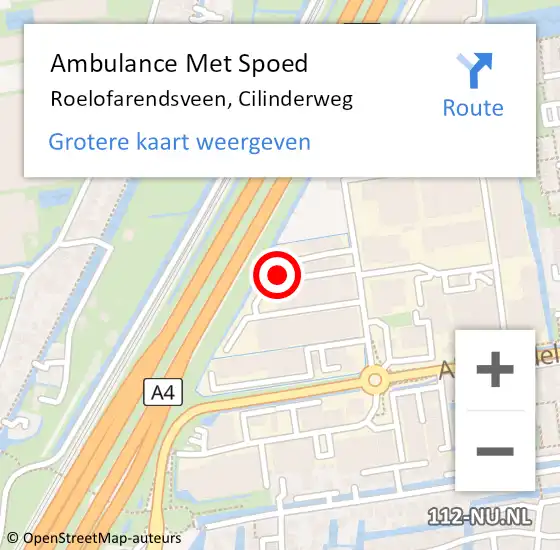 Locatie op kaart van de 112 melding: Ambulance Met Spoed Naar Roelofarendsveen, Cilinderweg op 15 november 2022 08:57