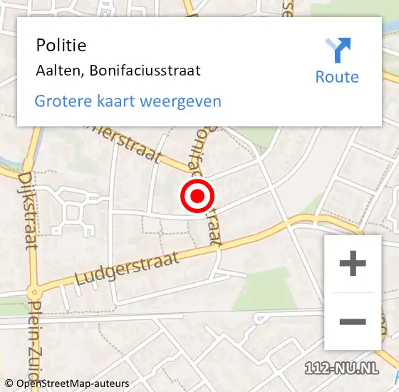 Locatie op kaart van de 112 melding: Politie Aalten, Bonifaciusstraat op 15 november 2022 08:59