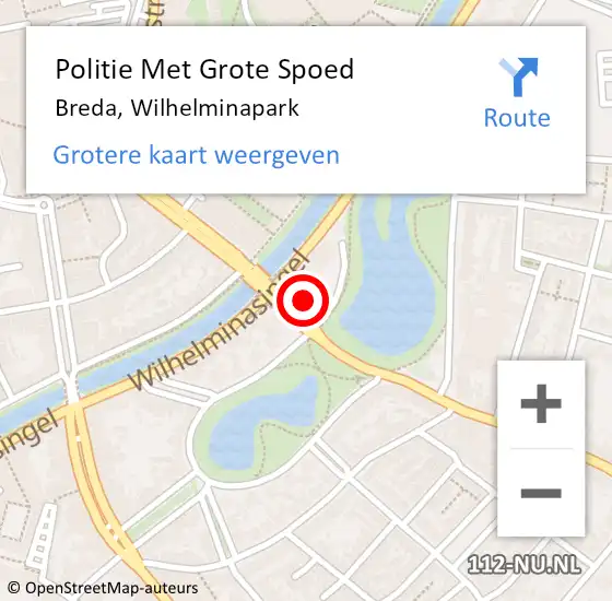 Locatie op kaart van de 112 melding: Politie Met Grote Spoed Naar Breda, Wilhelminapark op 15 november 2022 09:20