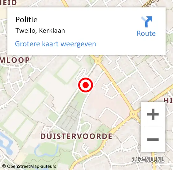 Locatie op kaart van de 112 melding: Politie Twello, Kerklaan op 15 november 2022 09:24