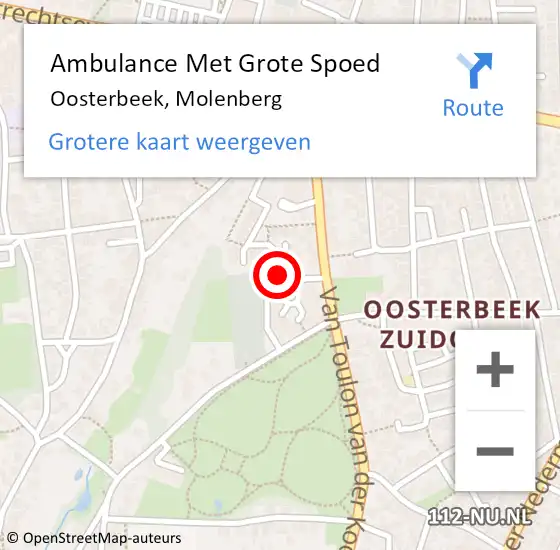 Locatie op kaart van de 112 melding: Ambulance Met Grote Spoed Naar Oosterbeek, Molenberg op 15 november 2022 09:47