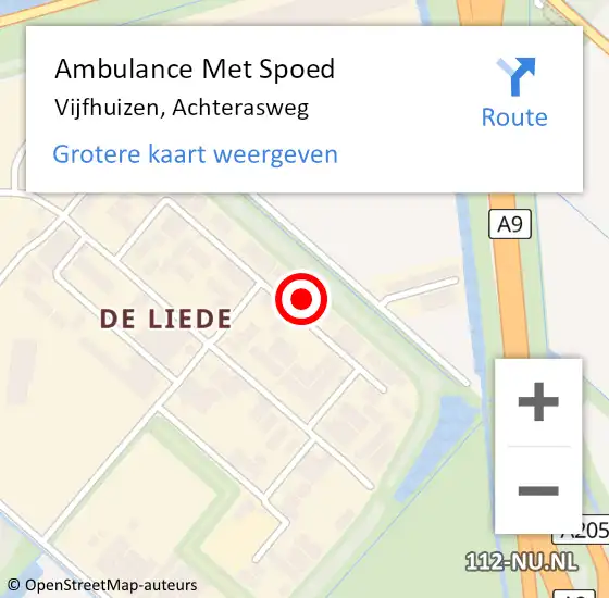 Locatie op kaart van de 112 melding: Ambulance Met Spoed Naar Vijfhuizen, Achterasweg op 15 november 2022 10:00