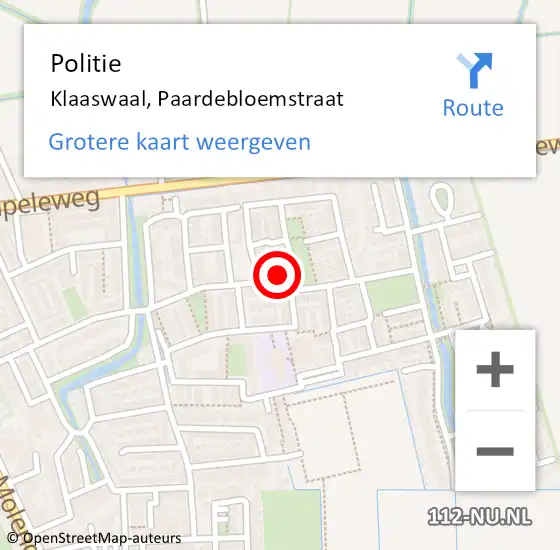 Locatie op kaart van de 112 melding: Politie Klaaswaal, Paardebloemstraat op 15 november 2022 10:11