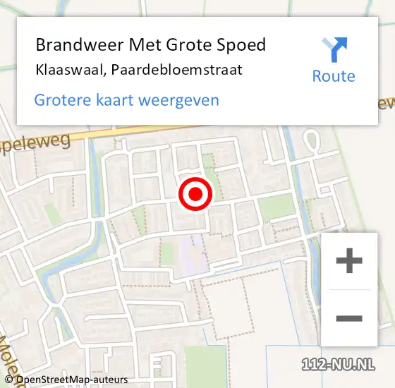 Locatie op kaart van de 112 melding: Brandweer Met Grote Spoed Naar Klaaswaal, Paardebloemstraat op 15 november 2022 10:11