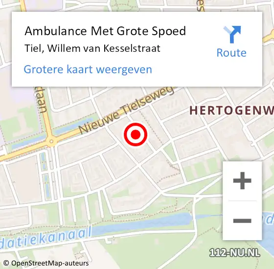 Locatie op kaart van de 112 melding: Ambulance Met Grote Spoed Naar Tiel, Willem van Kesselstraat op 15 november 2022 10:15