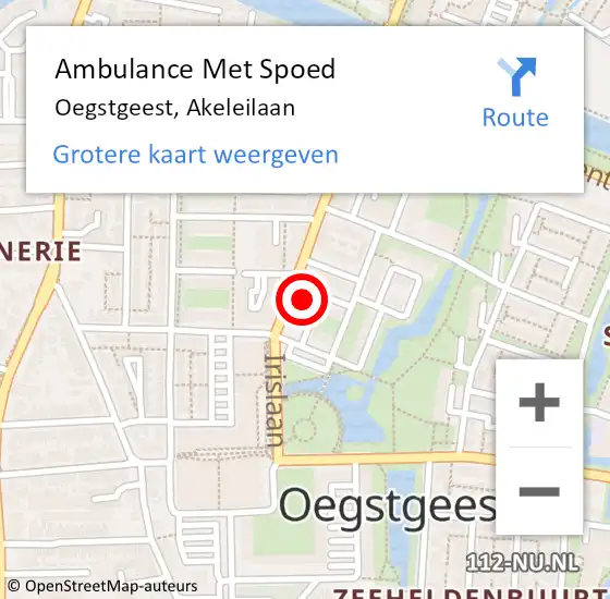Locatie op kaart van de 112 melding: Ambulance Met Spoed Naar Oegstgeest, Akeleilaan op 15 november 2022 10:30