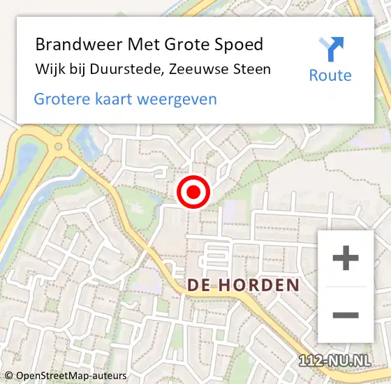 Locatie op kaart van de 112 melding: Brandweer Met Grote Spoed Naar Wijk bij Duurstede, Zeeuwse Steen op 15 november 2022 11:01