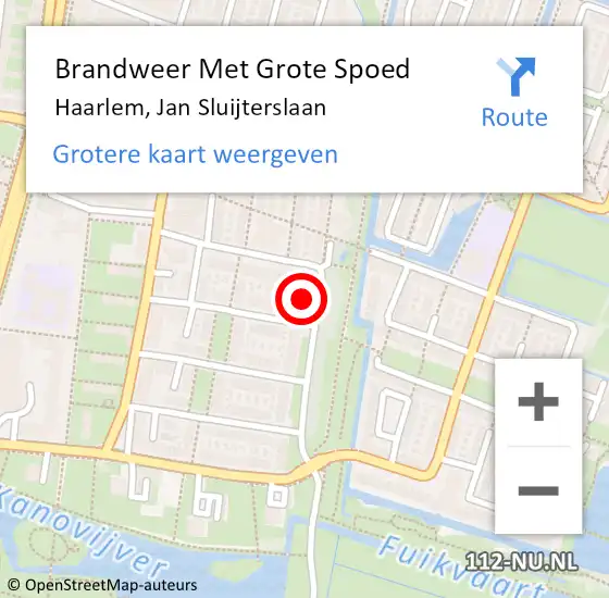 Locatie op kaart van de 112 melding: Brandweer Met Grote Spoed Naar Haarlem, Jan Sluijterslaan op 15 november 2022 11:30