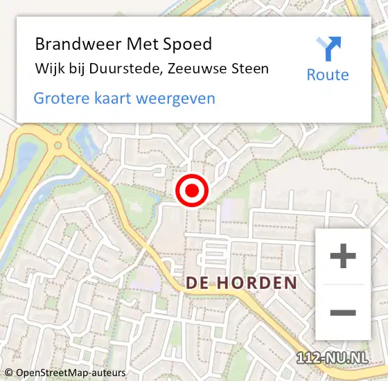 Locatie op kaart van de 112 melding: Brandweer Met Spoed Naar Wijk bij Duurstede, Zeeuwse Steen op 15 november 2022 11:41