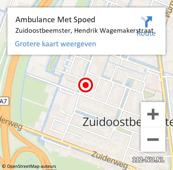 Locatie op kaart van de 112 melding: Ambulance Met Spoed Naar Zuidoostbeemster, Hendrik Wagemakerstraat op 15 november 2022 11:42