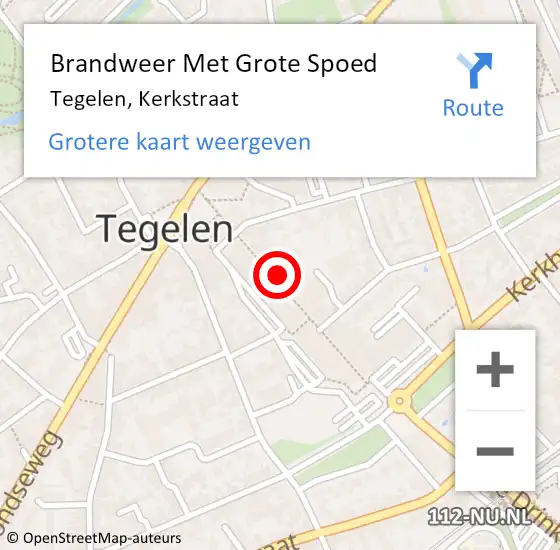 Locatie op kaart van de 112 melding: Brandweer Met Grote Spoed Naar Tegelen, Kerkstraat op 15 november 2022 11:57