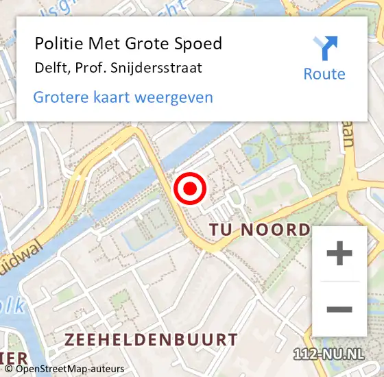 Locatie op kaart van de 112 melding: Politie Met Grote Spoed Naar Delft, Prof. Snijdersstraat op 15 november 2022 11:57