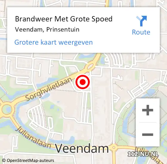 Locatie op kaart van de 112 melding: Brandweer Met Grote Spoed Naar Veendam, Prinsentuin op 15 november 2022 11:59