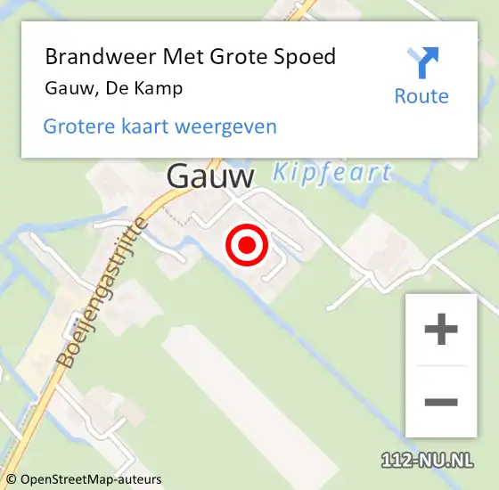 Locatie op kaart van de 112 melding: Brandweer Met Grote Spoed Naar Gauw, De Kamp op 15 november 2022 12:04