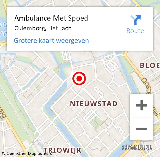 Locatie op kaart van de 112 melding: Ambulance Met Spoed Naar Culemborg, Het Jach op 15 november 2022 12:29