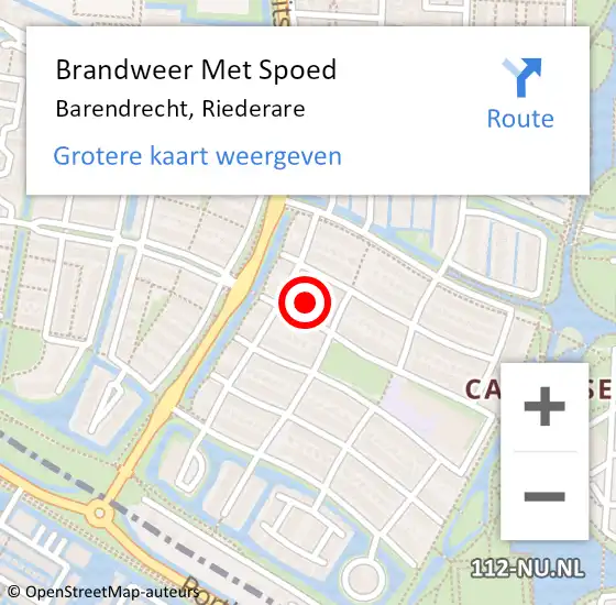 Locatie op kaart van de 112 melding: Brandweer Met Spoed Naar Barendrecht, Riederare op 15 november 2022 12:33