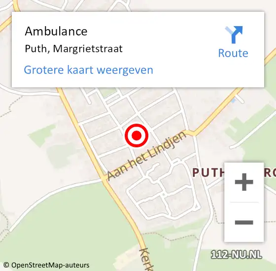 Locatie op kaart van de 112 melding: Ambulance Puth, Margrietstraat op 10 oktober 2013 15:00