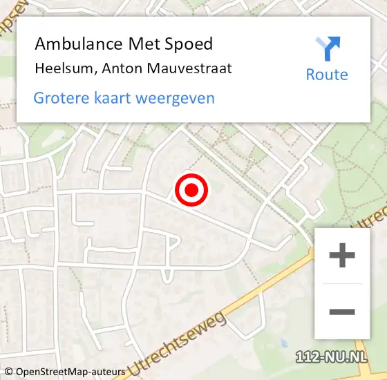 Locatie op kaart van de 112 melding: Ambulance Met Spoed Naar Heelsum, Anton Mauvestraat op 15 november 2022 12:45