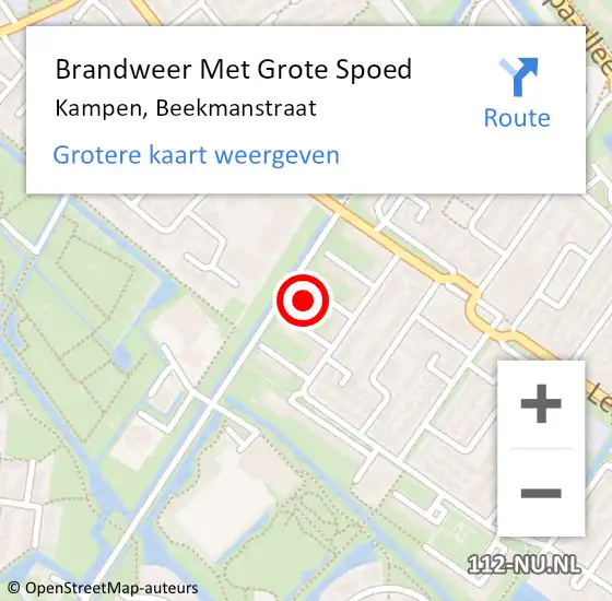 Locatie op kaart van de 112 melding: Brandweer Met Grote Spoed Naar Kampen, Beekmanstraat op 15 november 2022 12:59