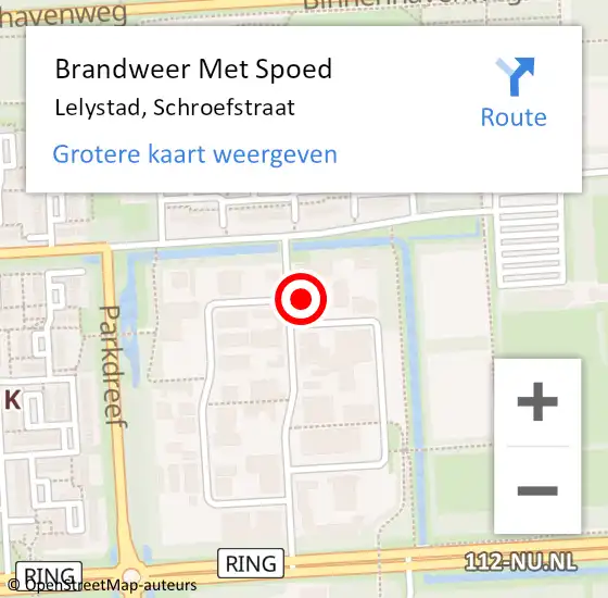 Locatie op kaart van de 112 melding: Brandweer Met Spoed Naar Lelystad, Schroefstraat op 15 november 2022 13:16