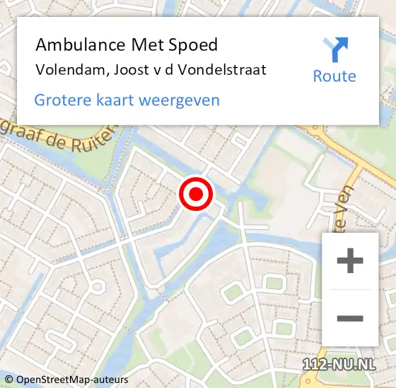 Locatie op kaart van de 112 melding: Ambulance Met Spoed Naar Volendam, Joost v d Vondelstraat op 15 november 2022 13:28