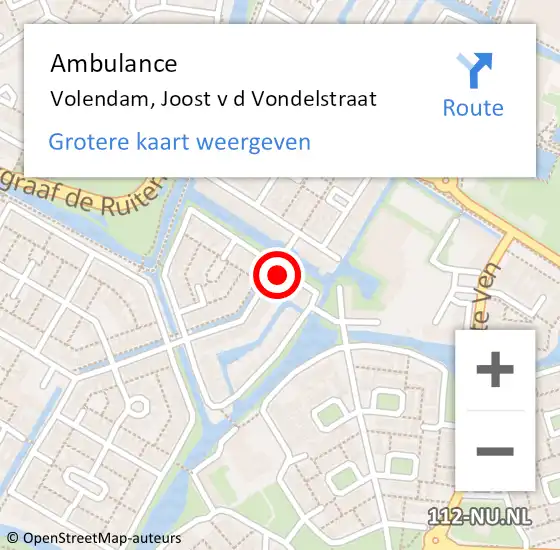 Locatie op kaart van de 112 melding: Ambulance Volendam, Joost v d Vondelstraat op 15 november 2022 13:29