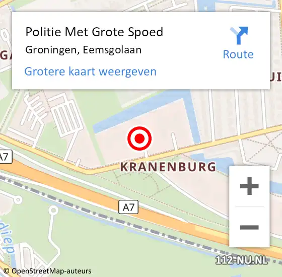 Locatie op kaart van de 112 melding: Politie Met Grote Spoed Naar Groningen, Eemsgolaan op 15 november 2022 13:37