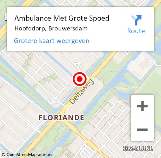 Locatie op kaart van de 112 melding: Ambulance Met Grote Spoed Naar Hoofddorp, Brouwersdam op 15 november 2022 13:37