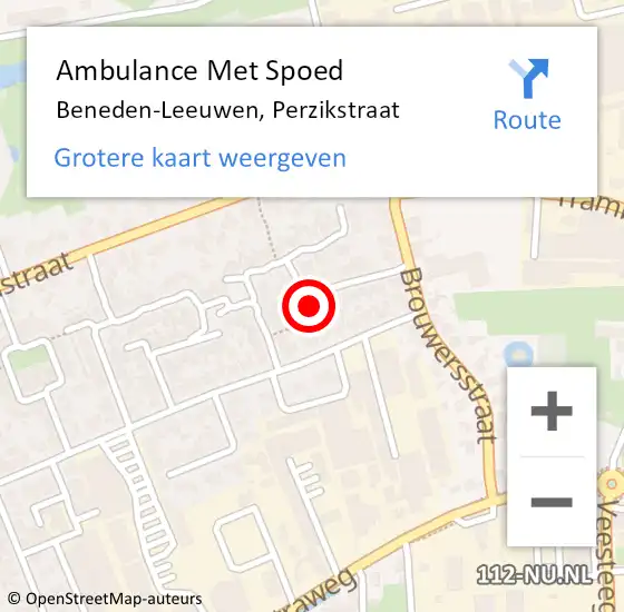 Locatie op kaart van de 112 melding: Ambulance Met Spoed Naar Beneden-Leeuwen, Perzikstraat op 15 november 2022 13:43