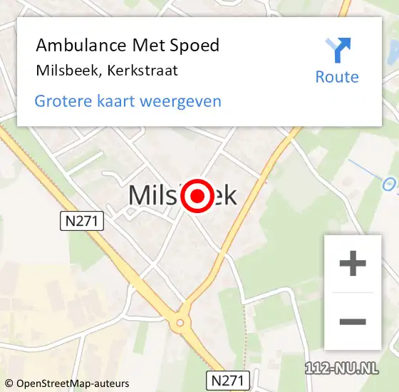 Locatie op kaart van de 112 melding: Ambulance Met Spoed Naar Milsbeek, Kerkstraat op 15 november 2022 13:56