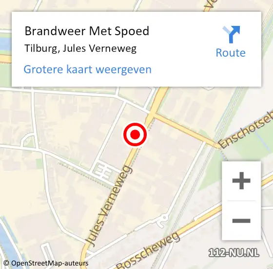 Locatie op kaart van de 112 melding: Brandweer Met Spoed Naar Tilburg, Jules Verneweg op 15 november 2022 14:15