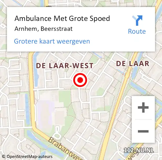 Locatie op kaart van de 112 melding: Ambulance Met Grote Spoed Naar Arnhem, Beersstraat op 15 november 2022 14:26