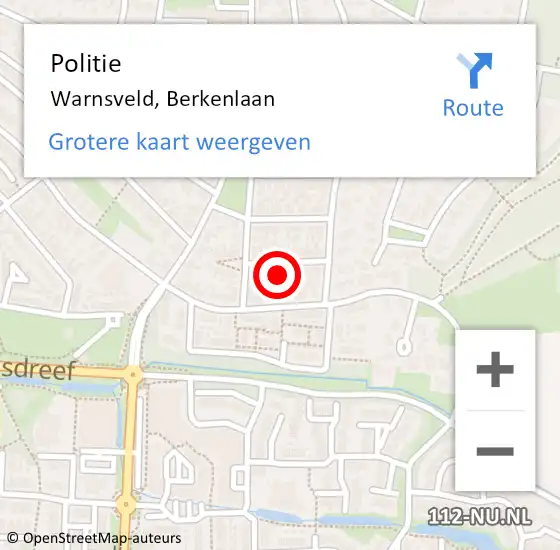 Locatie op kaart van de 112 melding: Politie Warnsveld, Berkenlaan op 15 november 2022 14:35