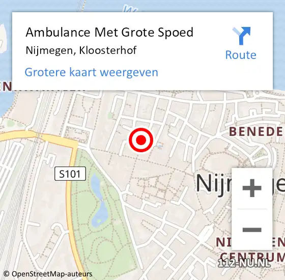 Locatie op kaart van de 112 melding: Ambulance Met Grote Spoed Naar Nijmegen, Kloosterhof op 15 november 2022 14:47