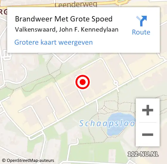 Locatie op kaart van de 112 melding: Brandweer Met Grote Spoed Naar Valkenswaard, John F. Kennedylaan op 15 november 2022 15:00