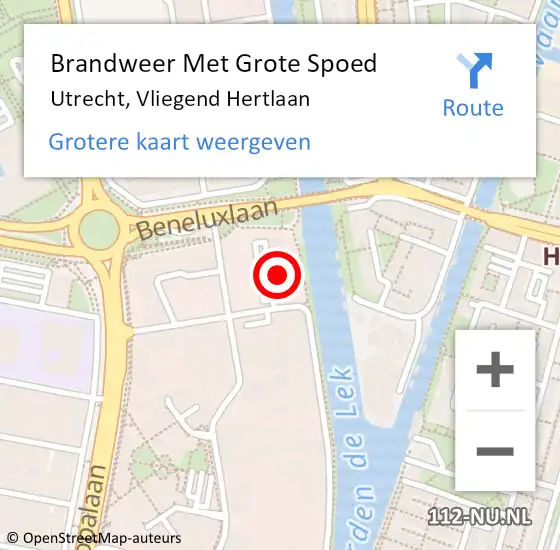 Locatie op kaart van de 112 melding: Brandweer Met Grote Spoed Naar Utrecht, Vliegend Hertlaan op 15 november 2022 15:14