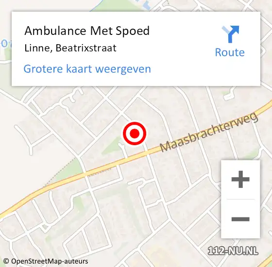Locatie op kaart van de 112 melding: Ambulance Met Spoed Naar Linne, Beatrixstraat op 15 november 2022 15:48
