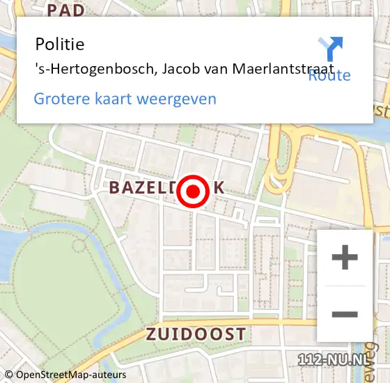 Locatie op kaart van de 112 melding: Politie 's-Hertogenbosch, Jacob van Maerlantstraat op 15 november 2022 16:15