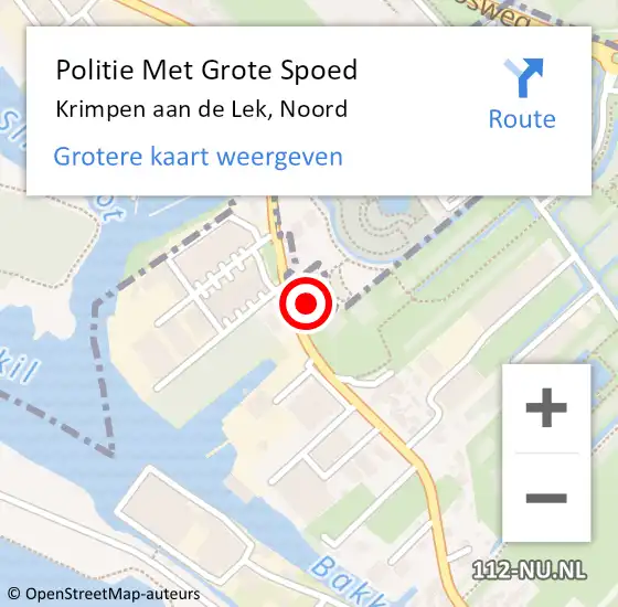 Locatie op kaart van de 112 melding: Politie Met Grote Spoed Naar Krimpen aan de Lek, Noord op 15 november 2022 16:20