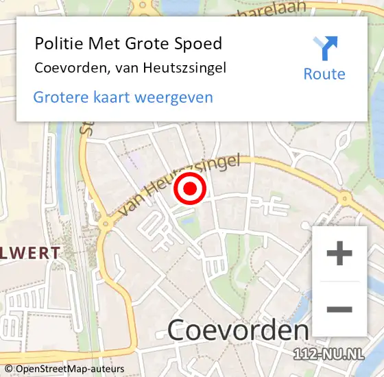 Locatie op kaart van de 112 melding: Politie Met Grote Spoed Naar Coevorden, van Heutszsingel op 15 november 2022 16:30