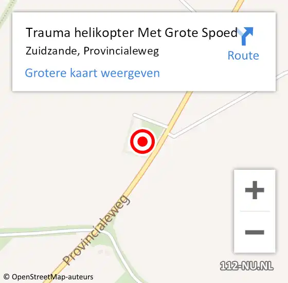 Locatie op kaart van de 112 melding: Trauma helikopter Met Grote Spoed Naar Zuidzande, Provincialeweg op 15 november 2022 16:36