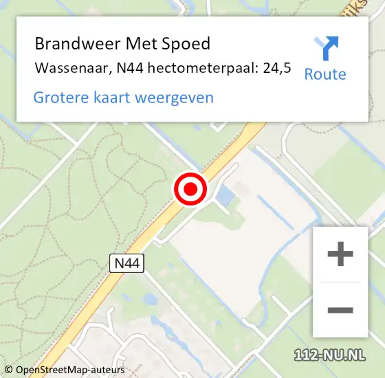 Locatie op kaart van de 112 melding: Brandweer Met Spoed Naar Wassenaar, N44 hectometerpaal: 24,5 op 15 november 2022 16:37