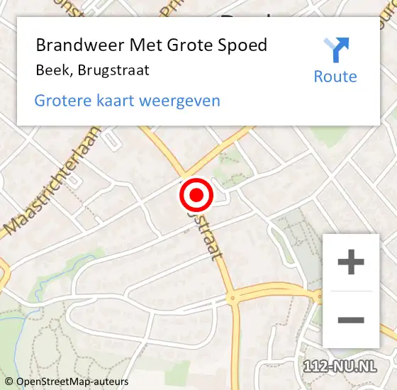 Locatie op kaart van de 112 melding: Brandweer Met Grote Spoed Naar Beek, Brugstraat op 15 november 2022 16:41