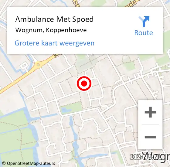 Locatie op kaart van de 112 melding: Ambulance Met Spoed Naar Wognum, Koppenhoeve op 15 november 2022 16:46