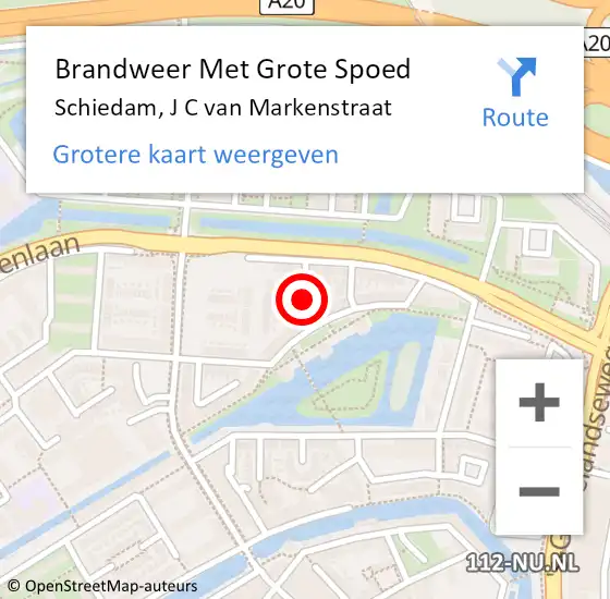 Locatie op kaart van de 112 melding: Brandweer Met Grote Spoed Naar Schiedam, J C van Markenstraat op 15 november 2022 16:50