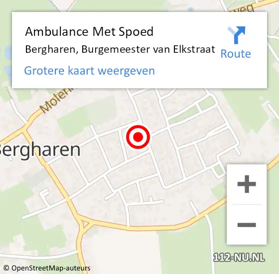 Locatie op kaart van de 112 melding: Ambulance Met Spoed Naar Bergharen, Burgemeester van Elkstraat op 15 november 2022 16:52