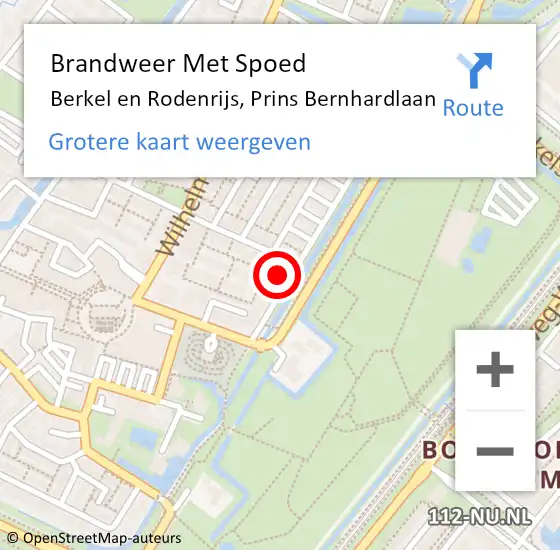 Locatie op kaart van de 112 melding: Brandweer Met Spoed Naar Berkel en Rodenrijs, Prins Bernhardlaan op 15 november 2022 17:03