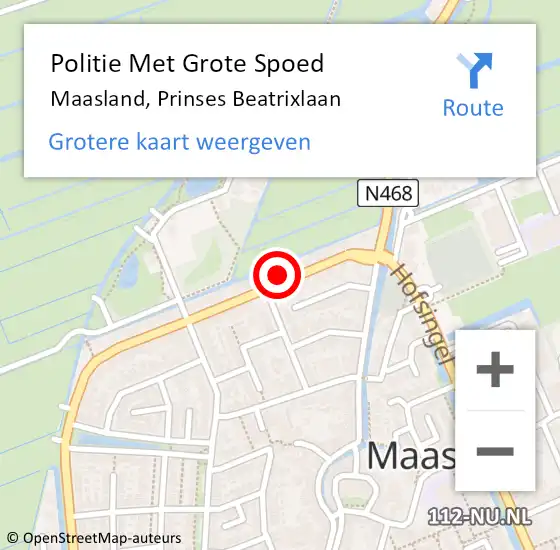 Locatie op kaart van de 112 melding: Politie Met Grote Spoed Naar Maasland, Prinses Beatrixlaan op 15 november 2022 17:06